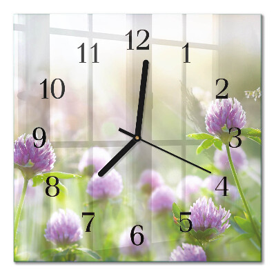 Firkantet glas vægur Blomster