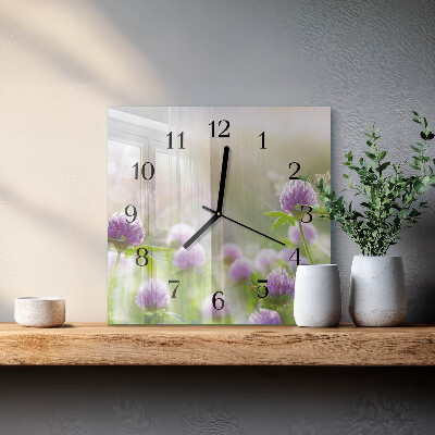 Firkantet glas vægur Blomster