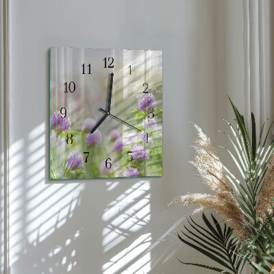 Firkantet glas vægur Blomster