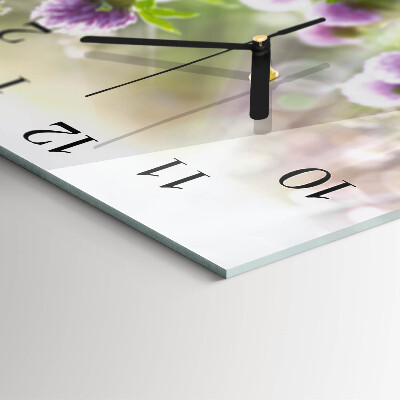 Firkantet glas vægur Blomster