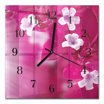Firkantet glas vægur Blomster