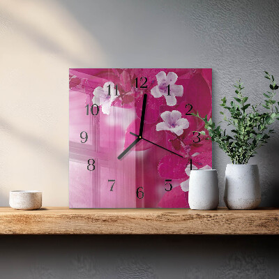 Firkantet glas vægur Blomster