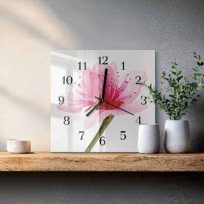 Firkantet glas vægur Blomst