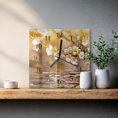 Firkantet glas vægur Blomster