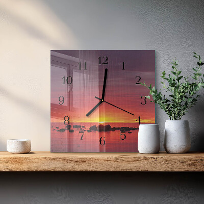 Firkantet glas vægur Solnedgang