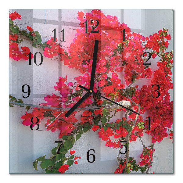 Firkantet glas vægur Blomster