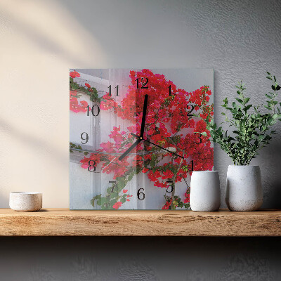 Firkantet glas vægur Blomster
