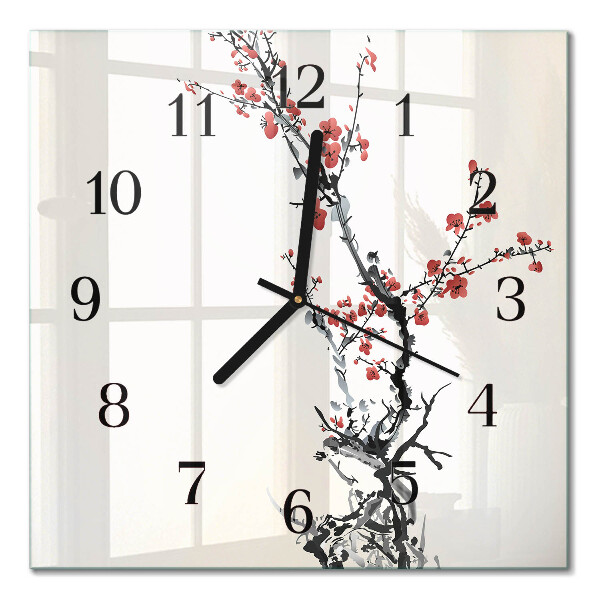 Firkantet glas vægur Blomster