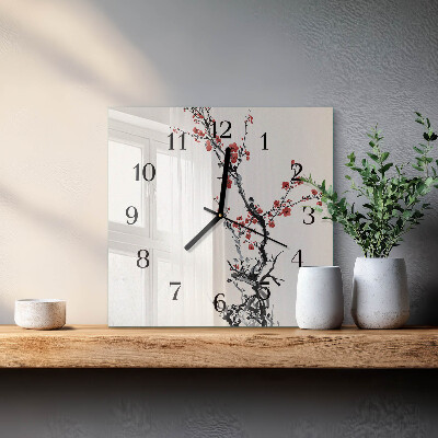 Firkantet glas vægur Blomster