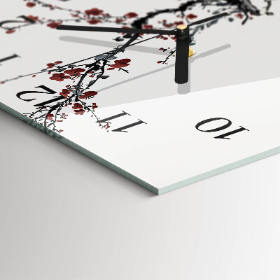 Firkantet glas vægur Blomster