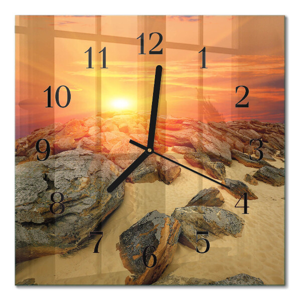 Firkantet glas vægur Solnedgang