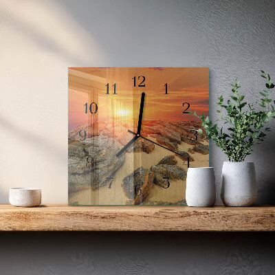 Firkantet glas vægur Solnedgang
