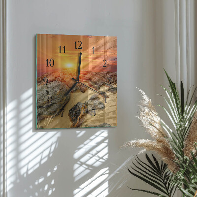 Firkantet glas vægur Solnedgang