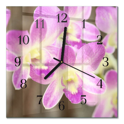 Firkantet glas vægur Blomster