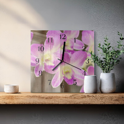 Firkantet glas vægur Blomster