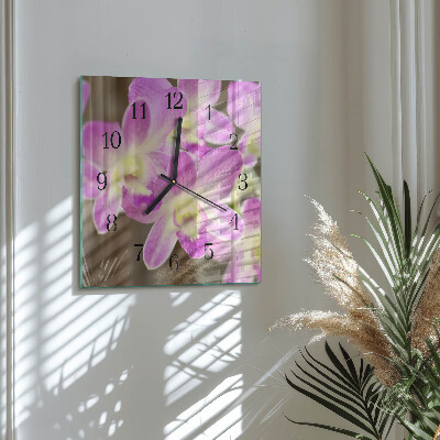 Firkantet glas vægur Blomster