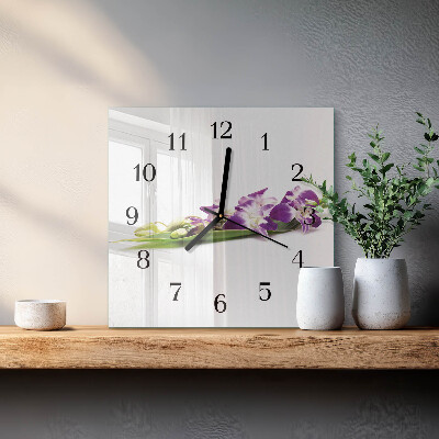 Firkantet glas vægur Blomster