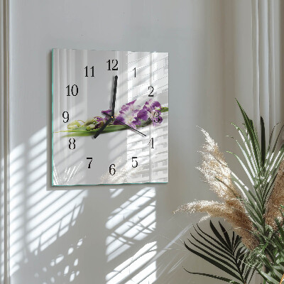 Firkantet glas vægur Blomster