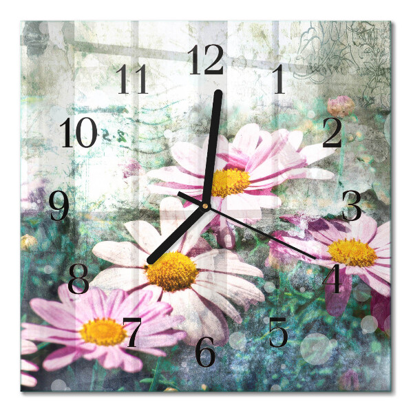 Firkantet glas vægur Blomster