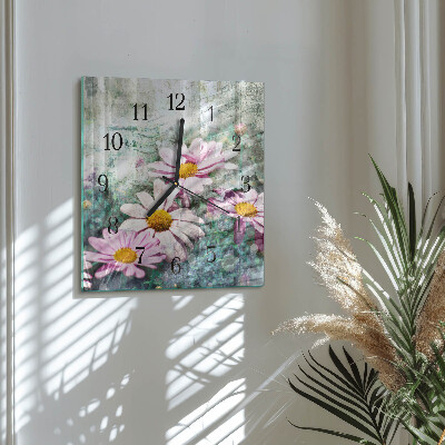 Firkantet glas vægur Blomster