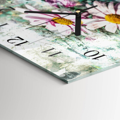 Firkantet glas vægur Blomster