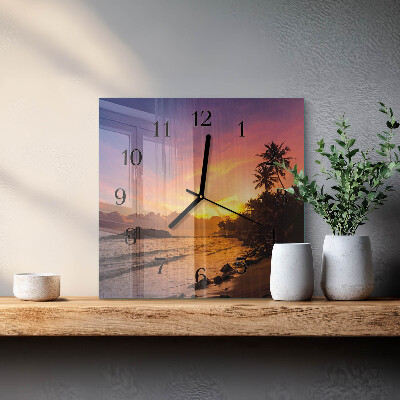 Firkantet glas vægur Solnedgang