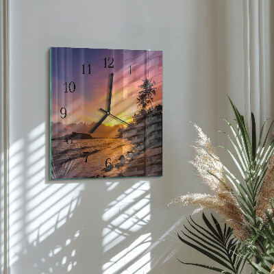 Firkantet glas vægur Solnedgang