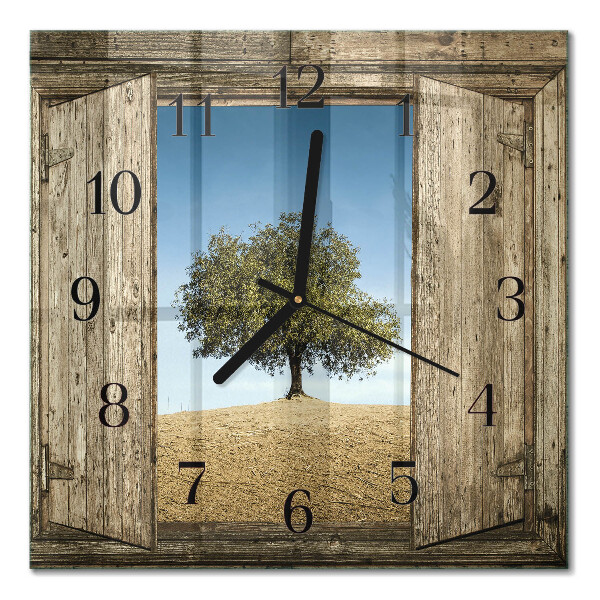 Firkantet glas vægur Træ