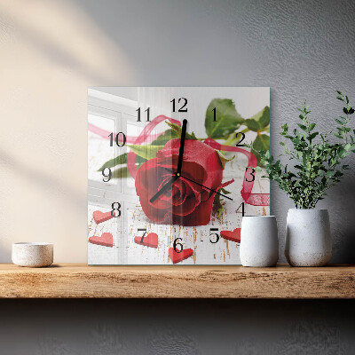 Firkantet glas vægur Rose