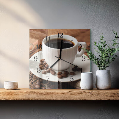 Firkantet glas vægur Kaffe