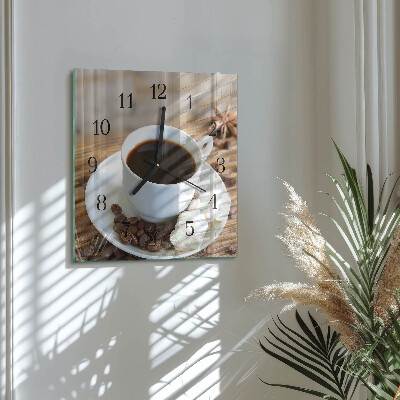 Firkantet glas vægur Kaffe