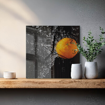 Firkantet glas vægur Orange