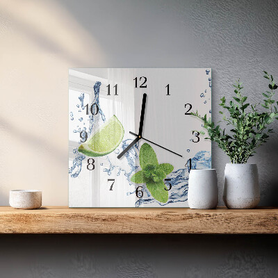Firkantet glas vægur Mynte med lime