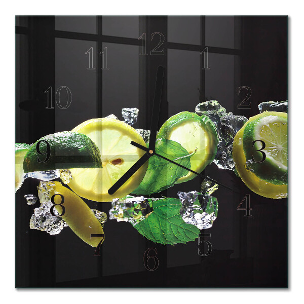 Firkantet glas vægur Citron og lime