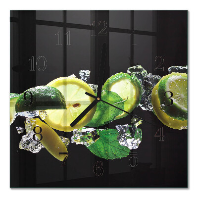 Firkantet glas vægur Citron og lime