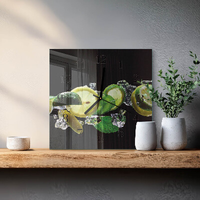 Firkantet glas vægur Citron og lime