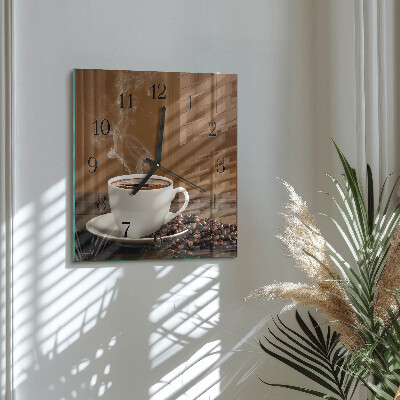 Firkantet glas vægur Kaffe