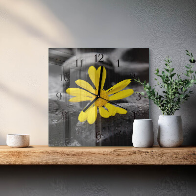 Firkantet glas vægur Blomst
