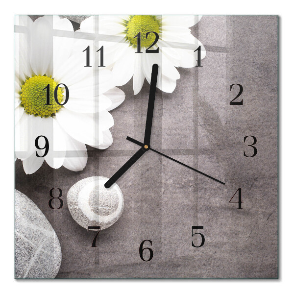 Firkantet glas vægur Blomster og sten