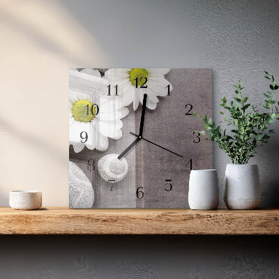 Firkantet glas vægur Blomster og sten