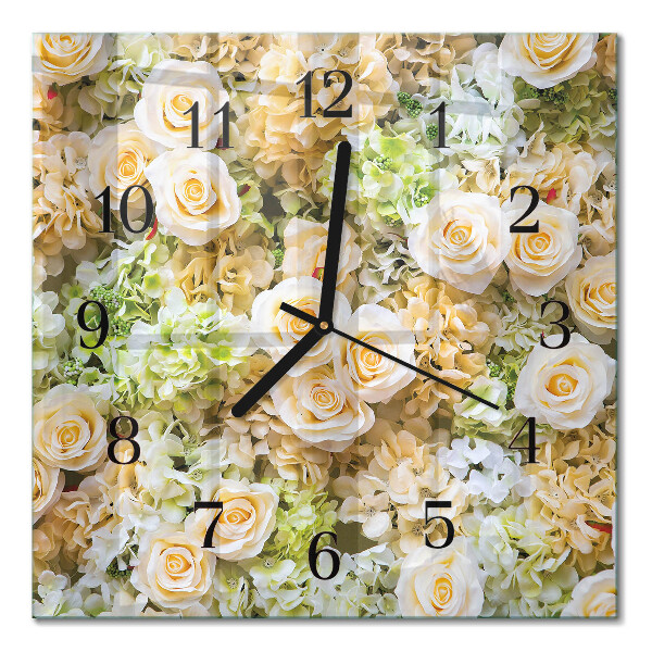 Firkantet glas vægur Elegante blomster