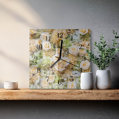 Firkantet glas vægur Elegante blomster