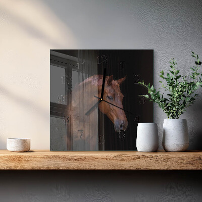 Firkantet glas vægur Hest