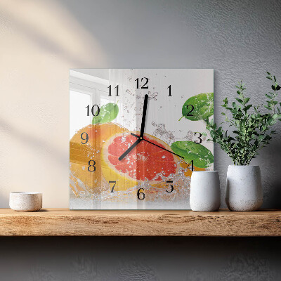 Firkantet glas vægur Grapefrugt