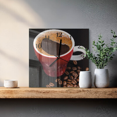 Firkantet glas vægur En kop kaffe