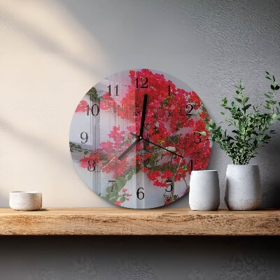 Rundt glas vægur Blomster