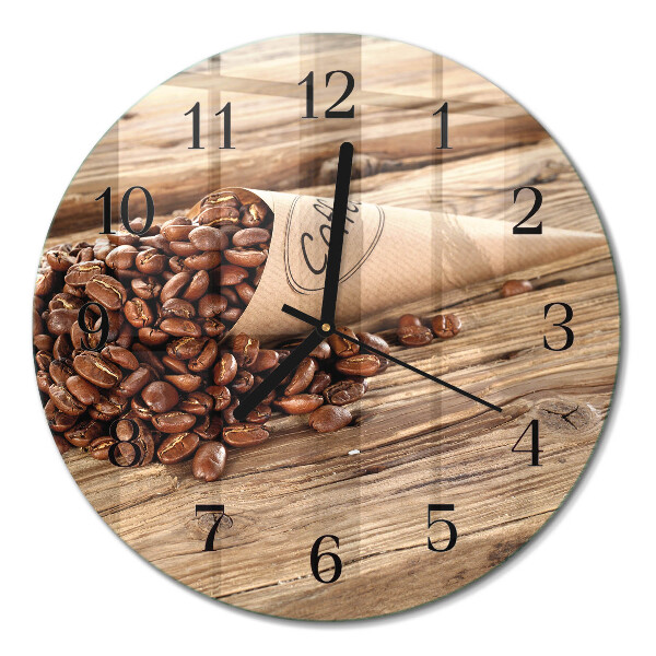 Rundt glas vægur Kaffebønner