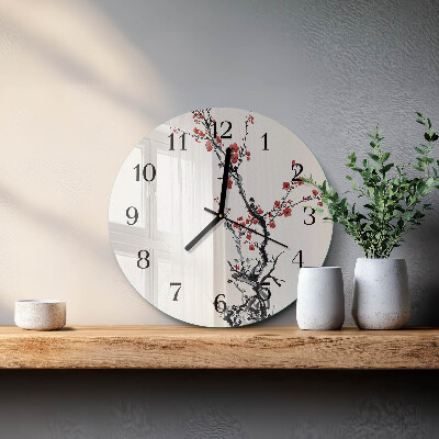 Rundt glas vægur Blomster