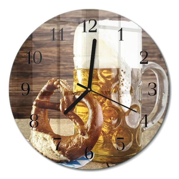 Rundt glas vægur Pretzel med øl
