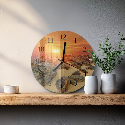 Rundt glas vægur Solnedgang